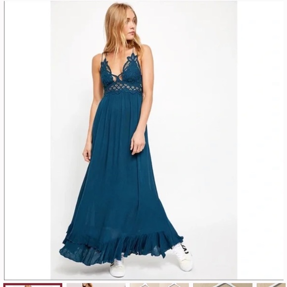 NWT Free People Adella Maxi Slip Dress in Teal Jewel Blue - Picture 4 of 12